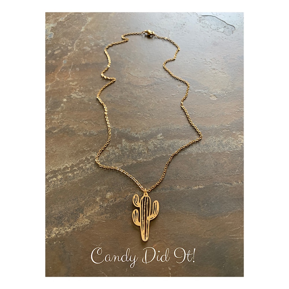 NWT Super Cute Candy Did It! Gold Stainless Steel Little Cactus Necklace